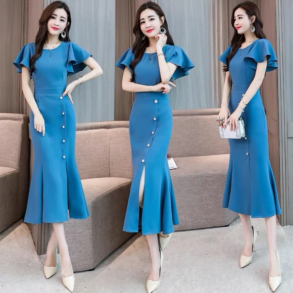 Blue summer party long dress (Midium) - Picture 2 of 3